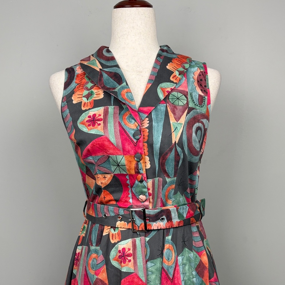 Miss Lulo Jani Modernist Art Vintage/Retro Inspired Dress SZ S - Picture 2 of 13